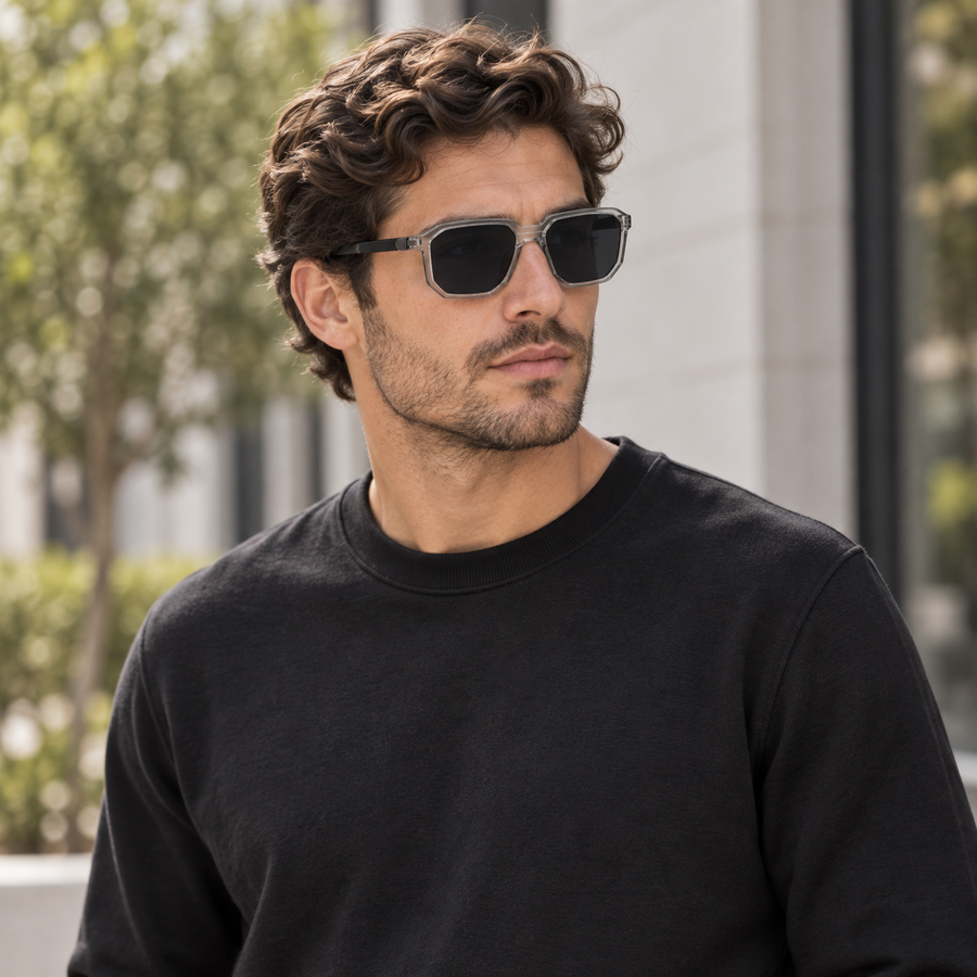 VERLIN 91128 GREY Polarized Prescription-Friendly Sunglasses — colour-accurate model creative