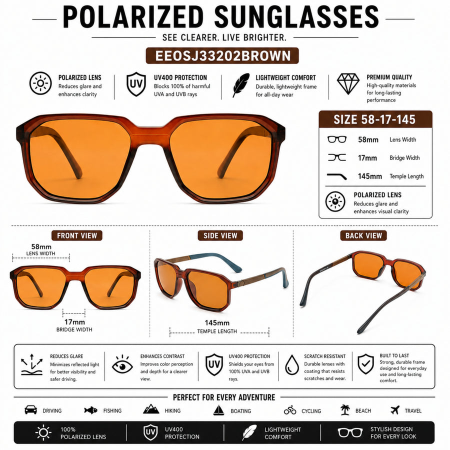 VERLIN 91128 BROWN Polarized Prescription-Friendly Sunglasses — supplied source view 5