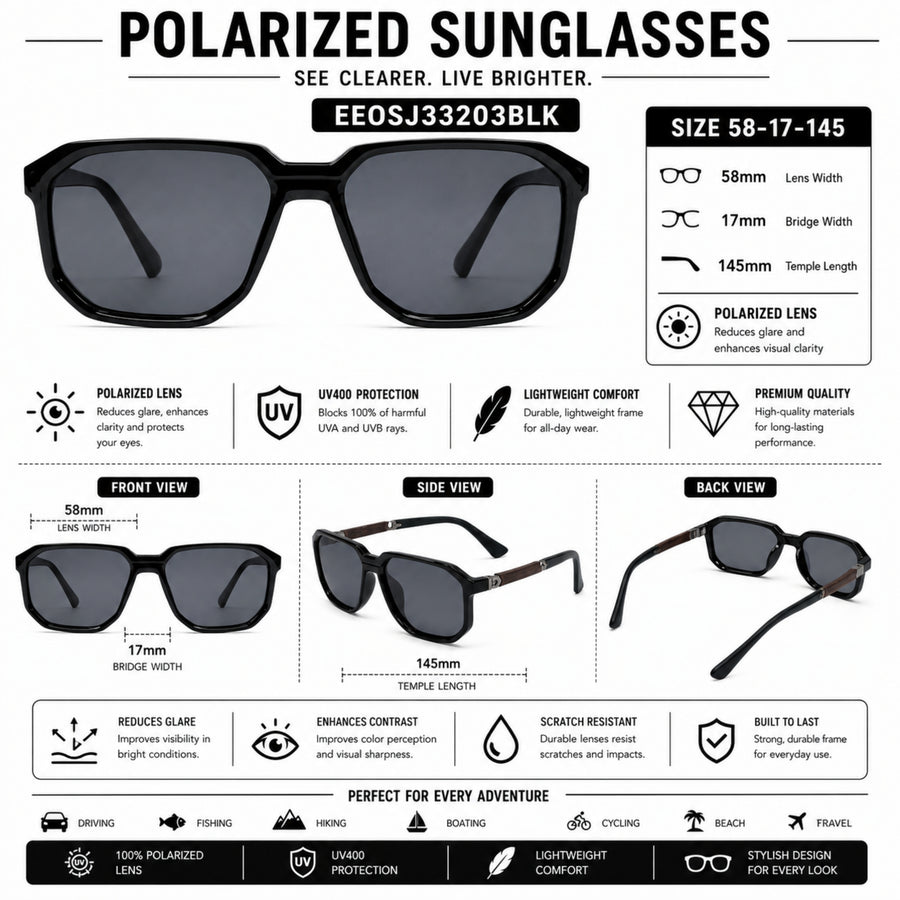 VERLIN 91128 BLK Polarized Prescription-Friendly Sunglasses — supplied source view 5