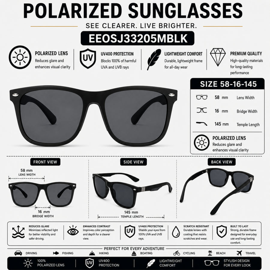 VERLIN 91133 MBLK Polarized Prescription-Friendly Sunglasses — supplied source view 5