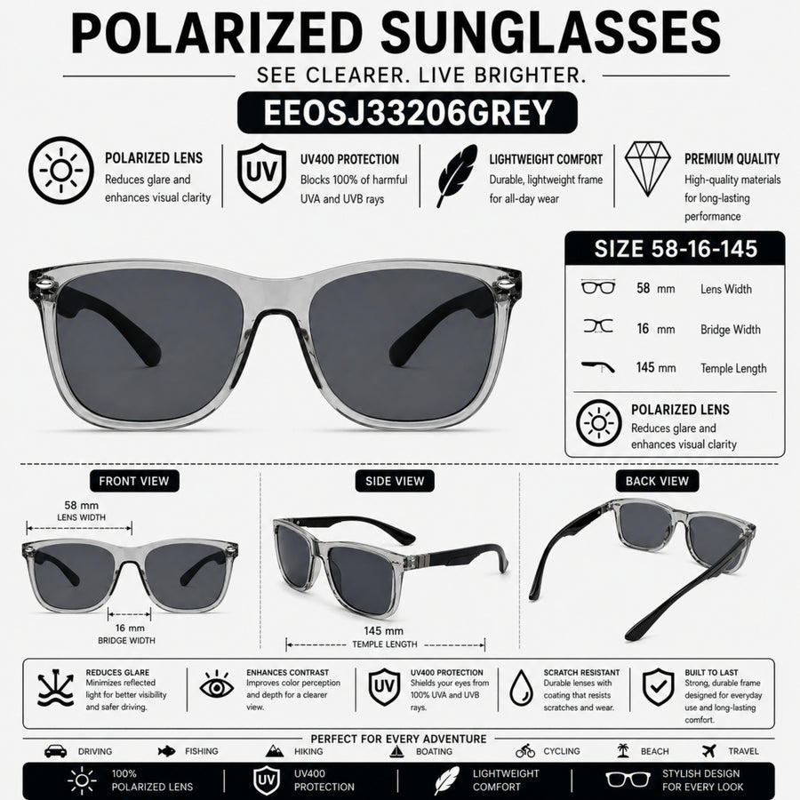 VERLIN 91133 GREY Polarized Prescription-Friendly Sunglasses — supplied source view 5