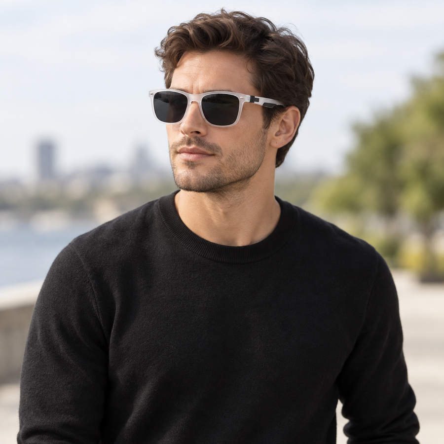 VERLIN 91133 WHITE Polarized Prescription-Friendly Sunglasses — colour-accurate model creative