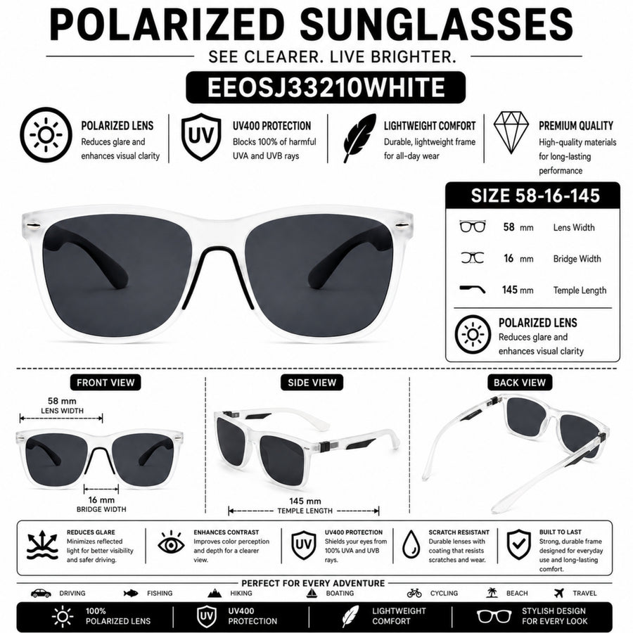 VERLIN 91133 WHITE Polarized Prescription-Friendly Sunglasses — supplied source view 5