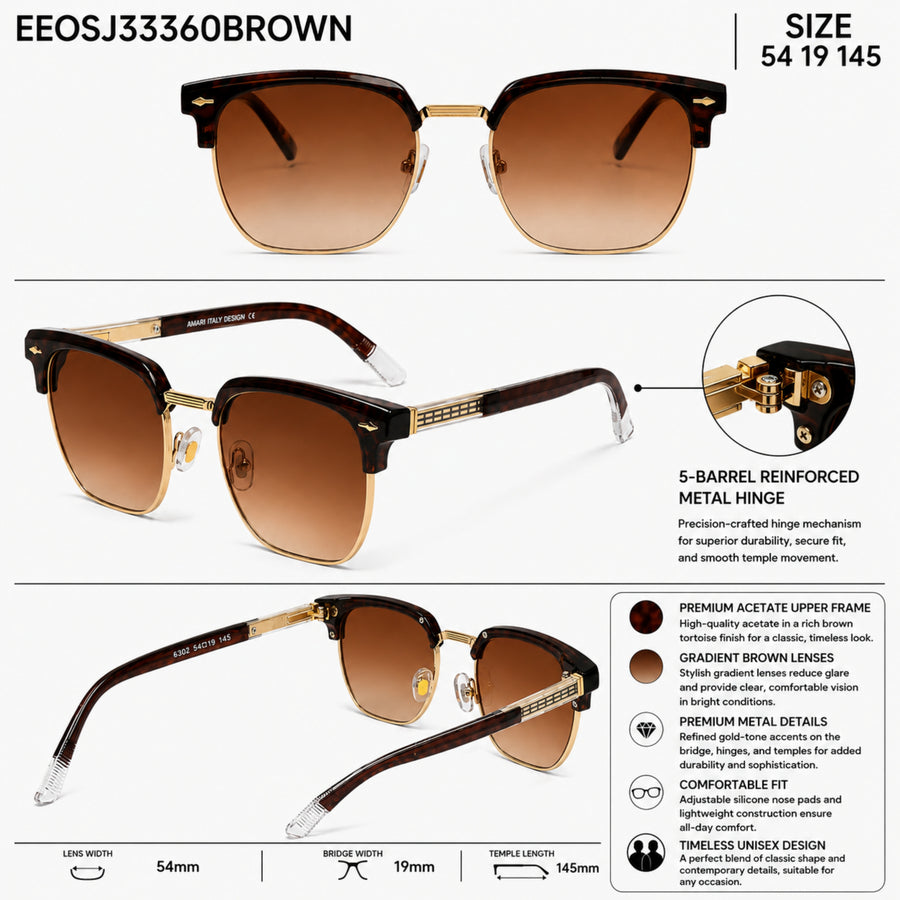 VERLIN 6302 Brown Clubmaster Prescription-Friendly Sunglasses — supplied source view 5