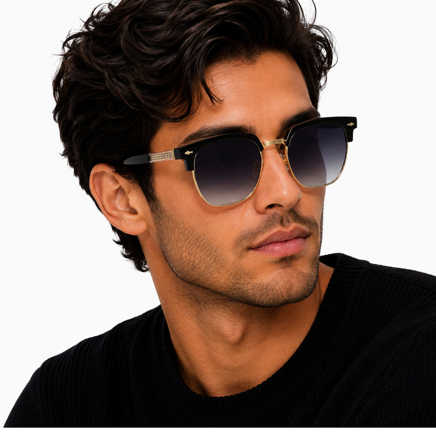 VERLIN 6302 Black (MBLK) Clubmaster Prescription-Friendly Sunglasses — view 6