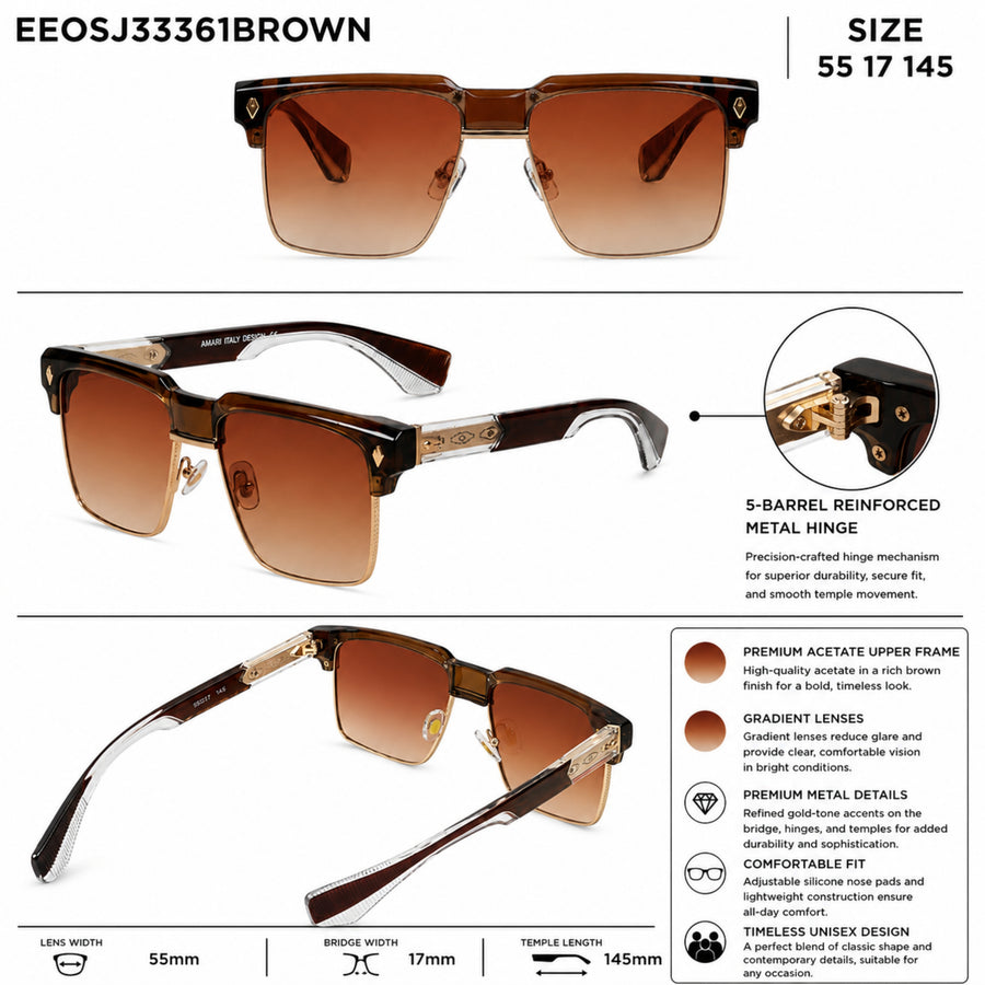 VERLIN 6304 Brown Clubmaster Prescription-Friendly Sunglasses — supplied source view 5