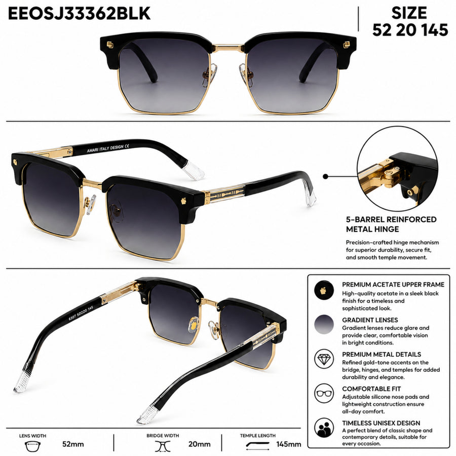 VERLIN 6307 Black Clubmaster Prescription-Friendly Sunglasses — supplied source view 5