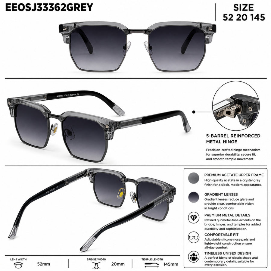 VERLIN 6307 Grey Clubmaster Prescription-Friendly Sunglasses — supplied source view 5