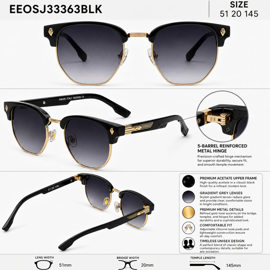 VERLIN 6311 Black Clubmaster Prescription-Friendly Sunglasses — supplied source view 5