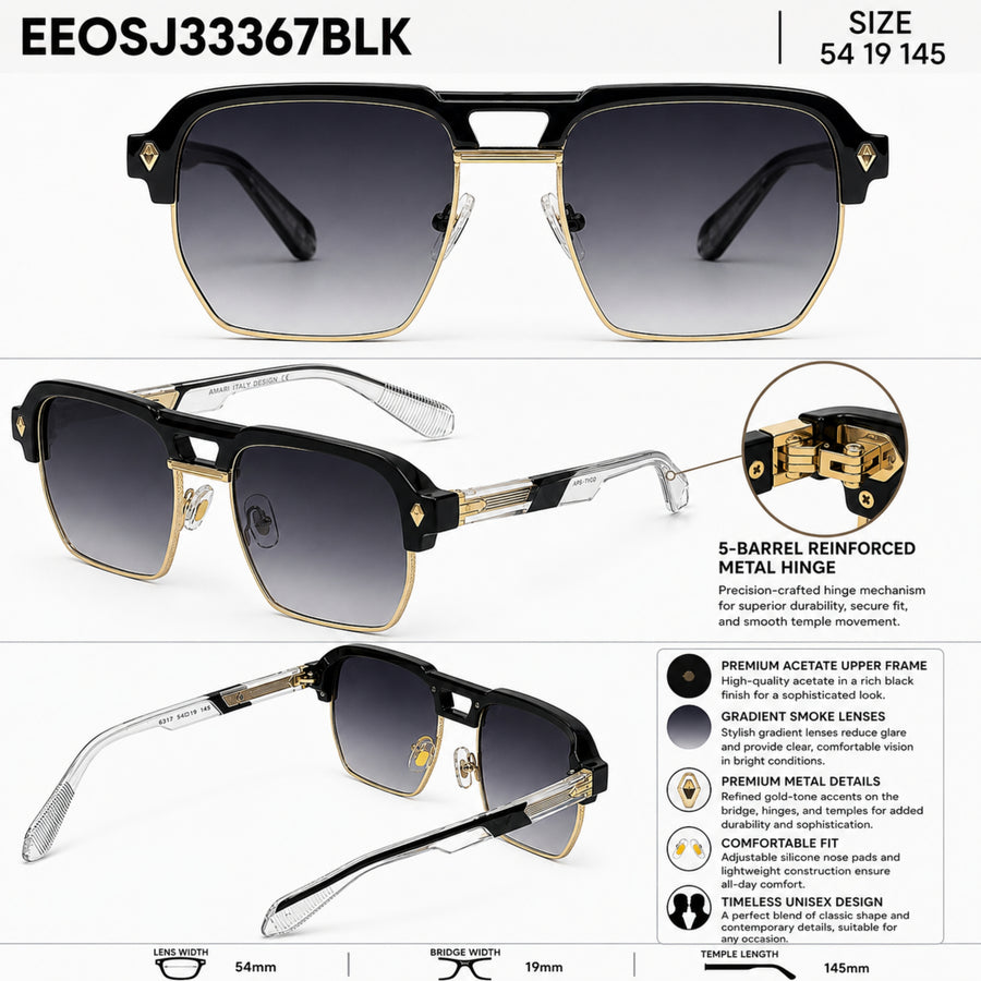 VERLIN 6317 Black Clubmaster Prescription-Friendly Sunglasses — supplied source view 5