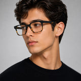 2935 Hand Made Acetate Black Tortoise Rectangle Optical Frame — on model