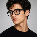 2935 Hand Made Acetate Black Rectangle Optical Frame — on model
