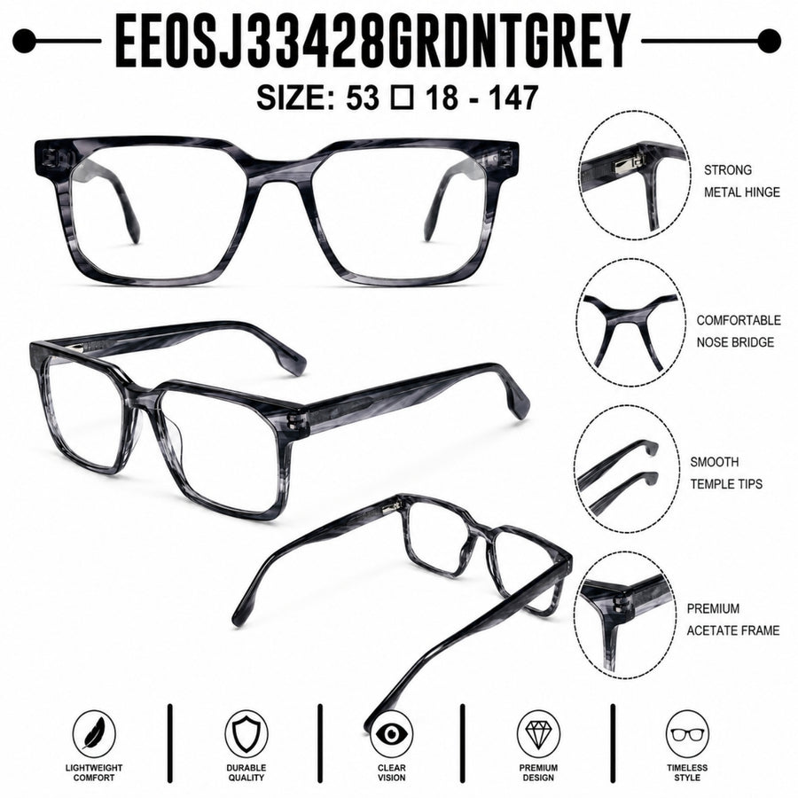 2935 Hand Made Acetate Gradient Grey Rectangle Optical Frame — specification card