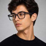 2935 Hand Made Acetate Gradient Grey Rectangle Optical Frame — on model