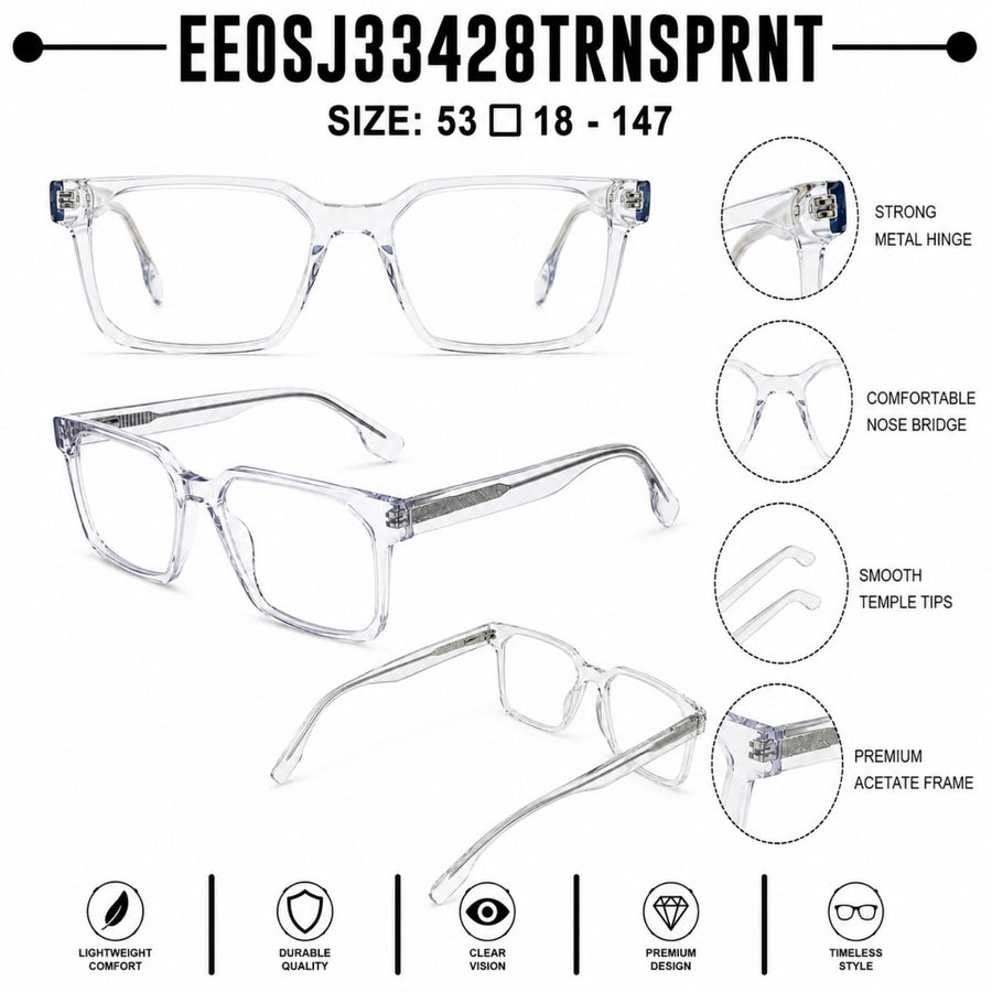 2935 Hand Made Acetate Transparent Rectangle Optical Frame — specification card
