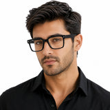 2838 Hand Made Acetate Black Square Optical Frame — on model