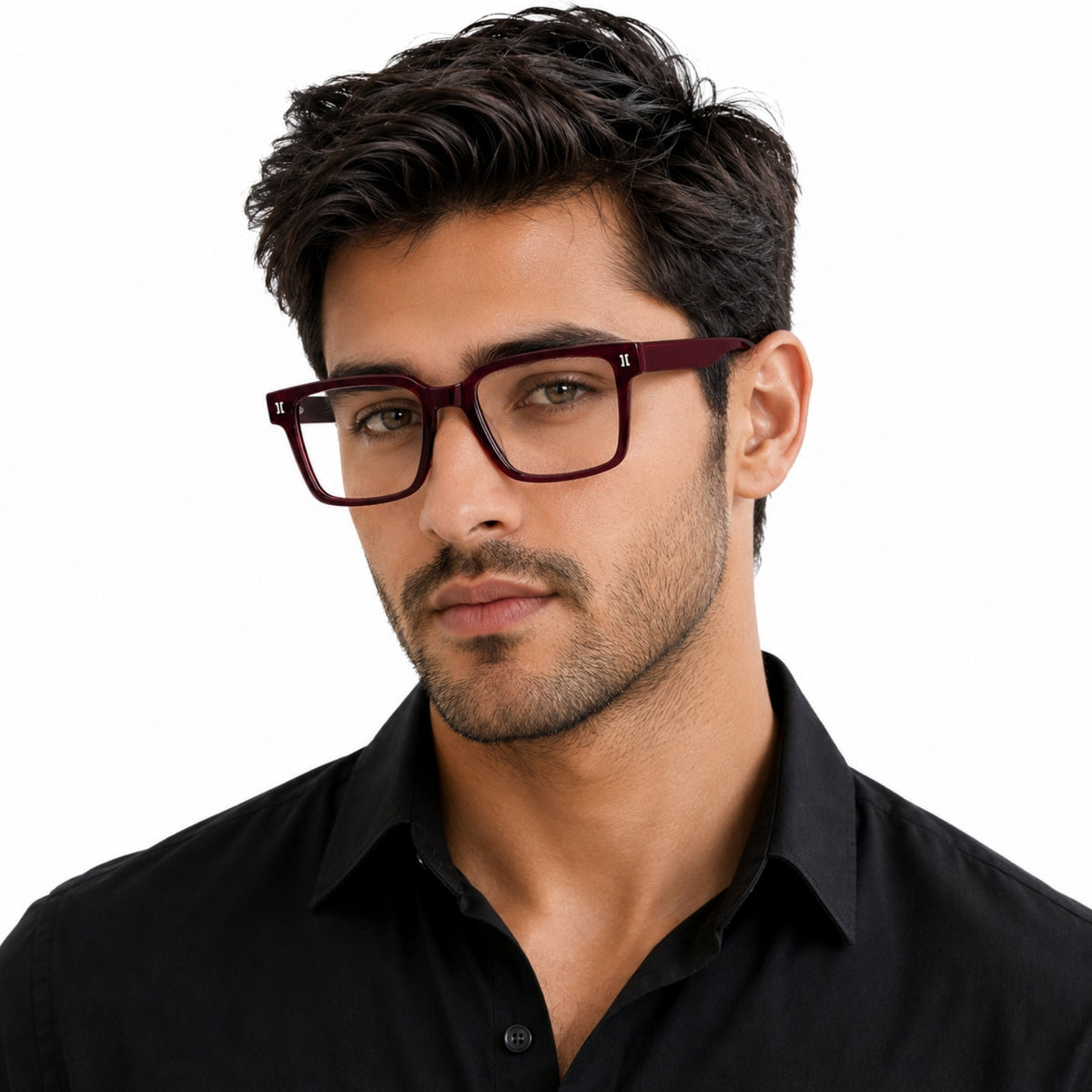 2838 Hand Made Acetate Brown Square Optical Frame — on model