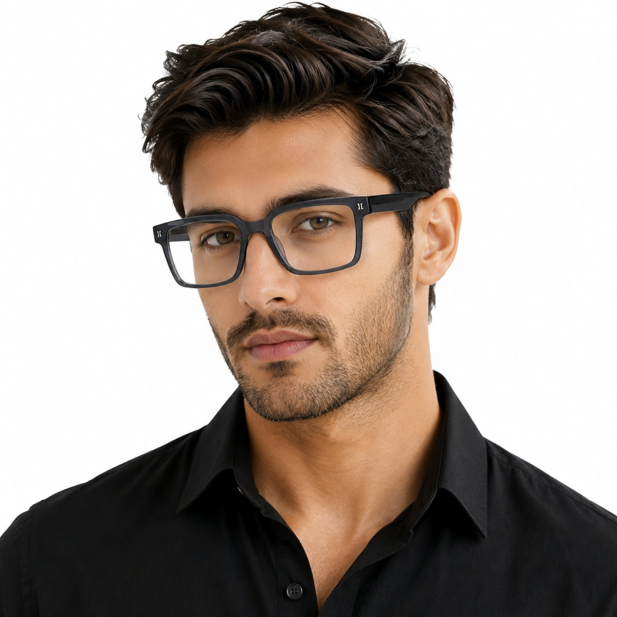2838 Hand Made Acetate Grey Square Optical Frame — on model