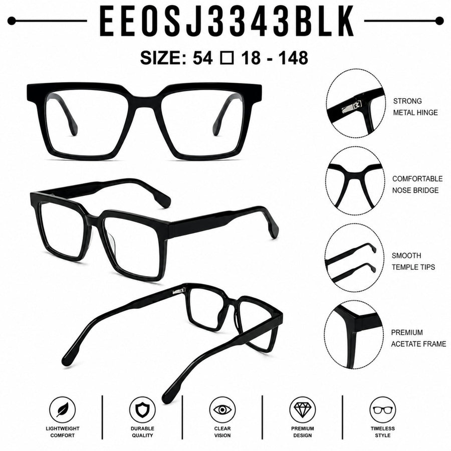 2803 Hand Made Acetate Black Square Optical Frame — specification card