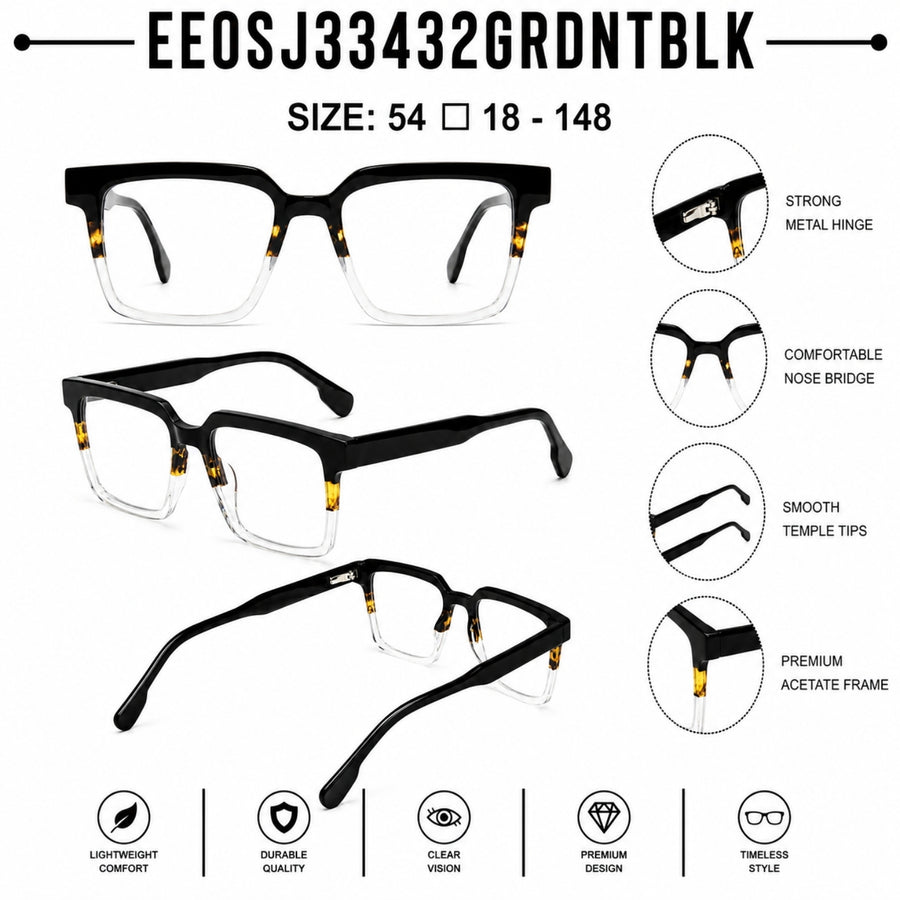 2803 Hand Made Acetate Gradient Black Square Optical Frame — specification card