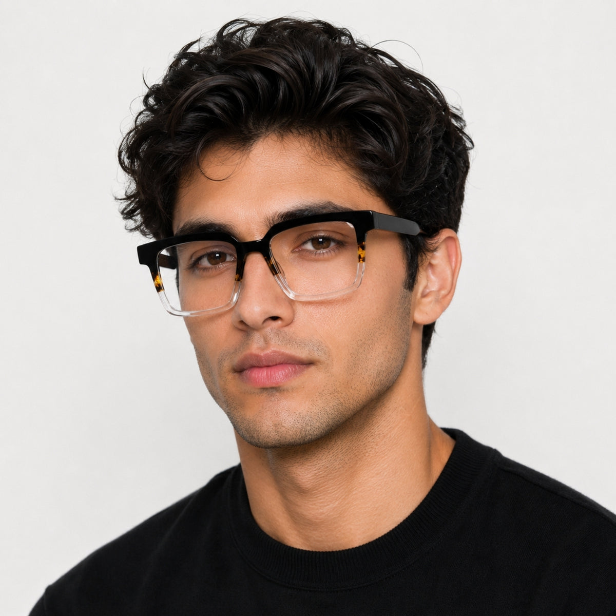 2803 Hand Made Acetate Gradient Black Square Optical Frame — on model
