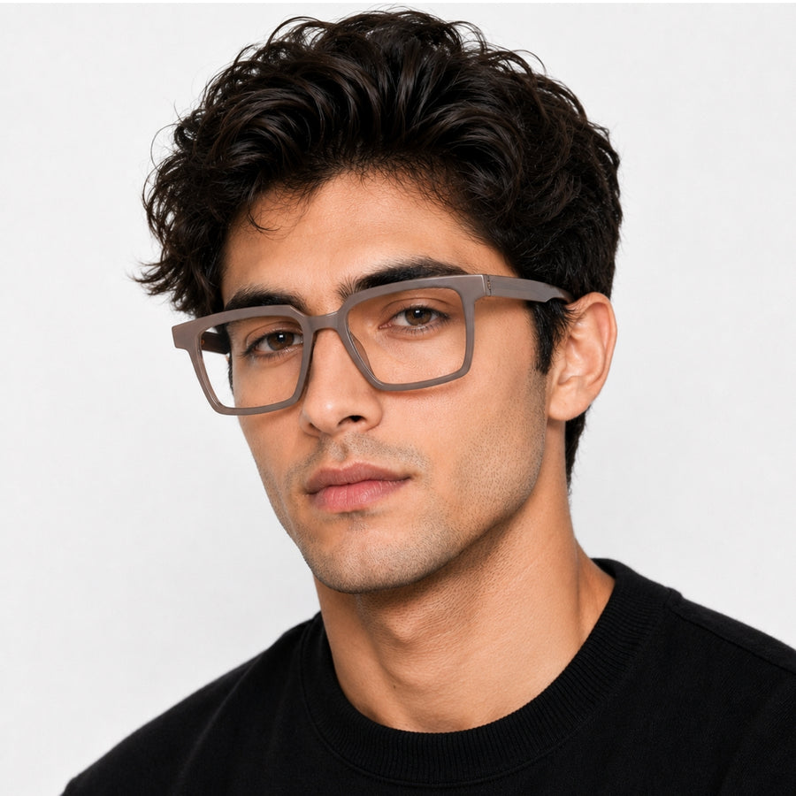 2803 Hand Made Acetate Taupe Square Optical Frame — on model