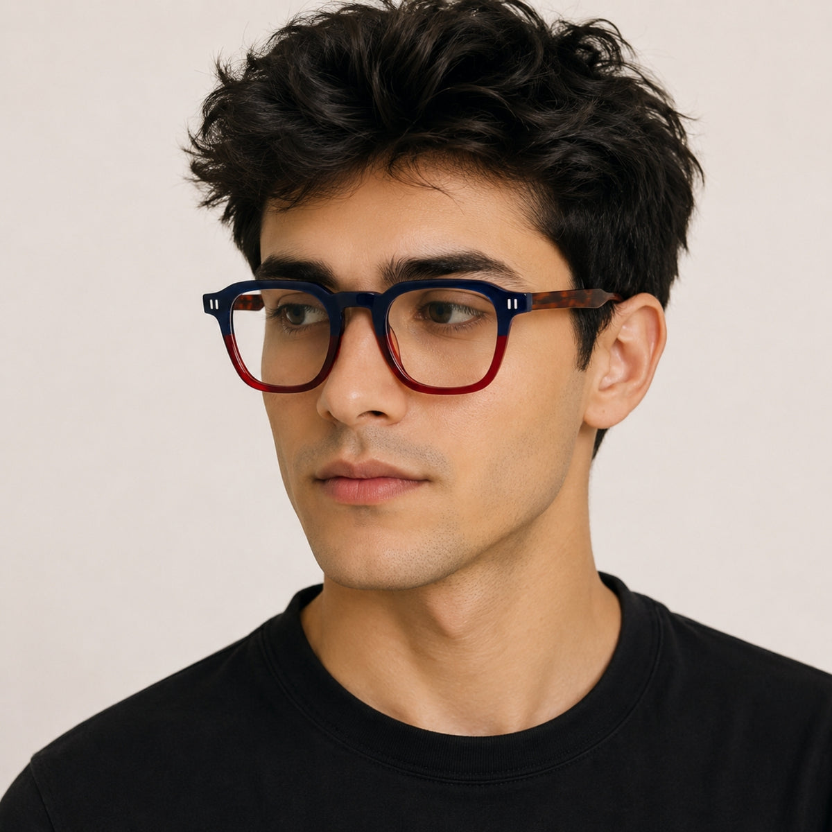 2969 Hand Made Acetate Sapphire Red Round Optical Frame — on model