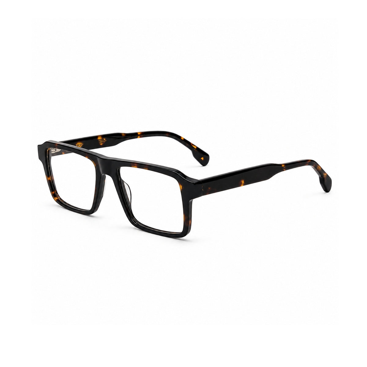 22118 Hand Made Acetate Black Tortoise Rectangle Optical Frame — three-quarter