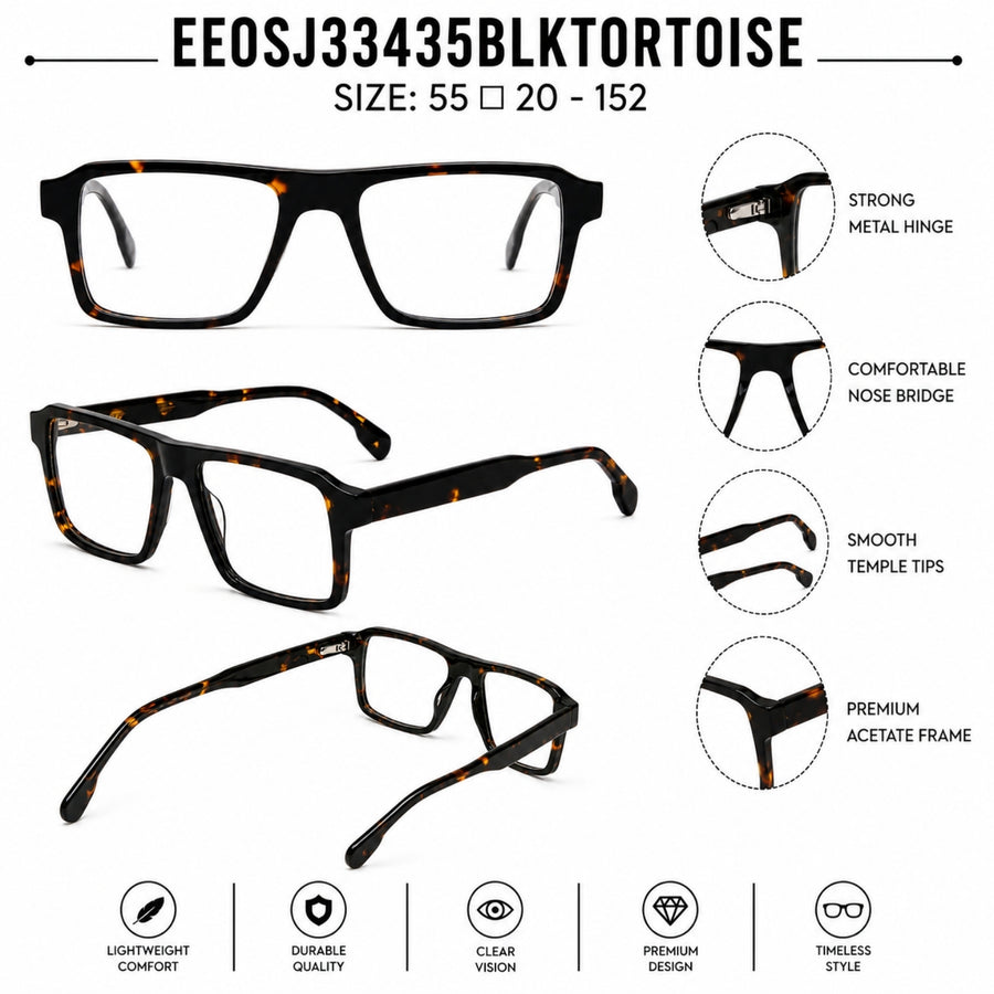 22118 Hand Made Acetate Black Tortoise Rectangle Optical Frame — specification card
