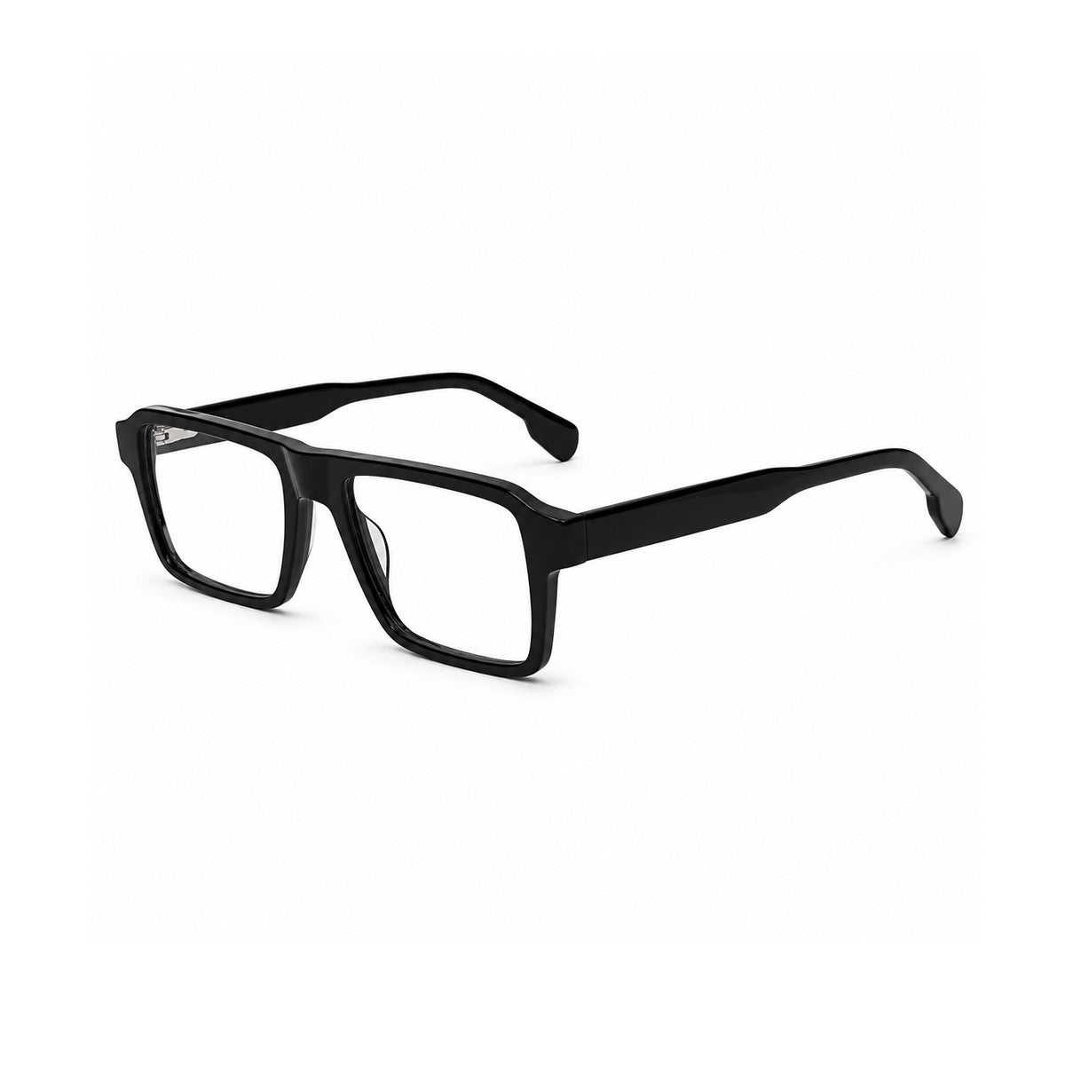 22118 Hand Made Acetate Black Rectangle Optical Frame — three-quarter