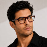 22118 Hand Made Acetate Brown Rectangle Optical Frame — on model