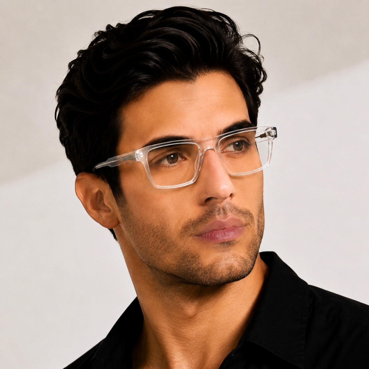 22118 Hand Made Acetate Transparent Rectangle Optical Frame — on model