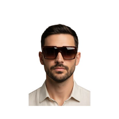 Model wearing Verlin PD59118 Oversized Square Sunglasses Brown