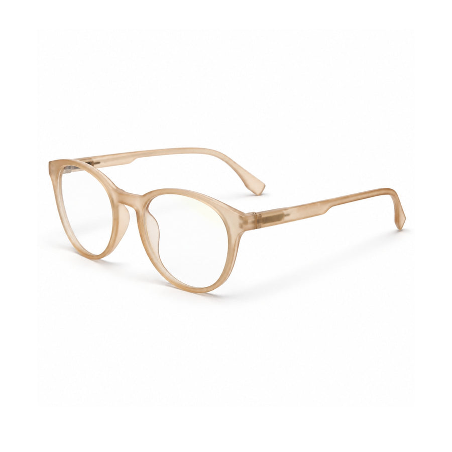 18887 VERLIN Round Optical Frame in Amber - angled view