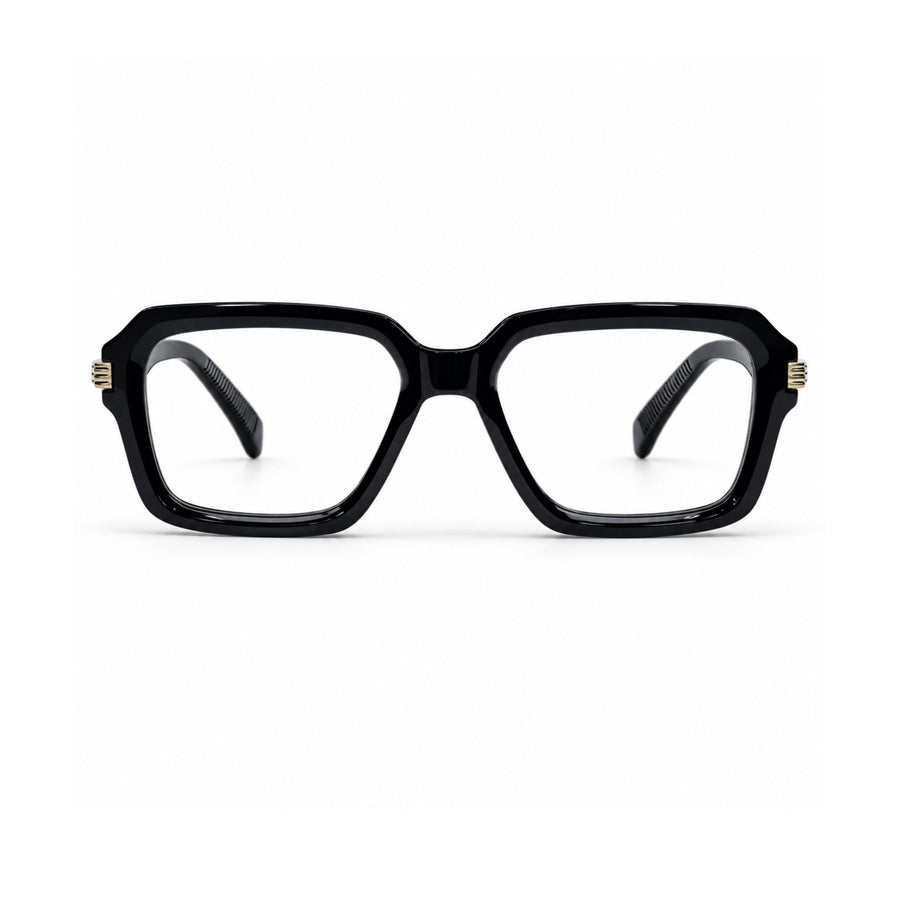 VERLIN 6104 Black Gold square optical frame, front view, 52-18-142 mm