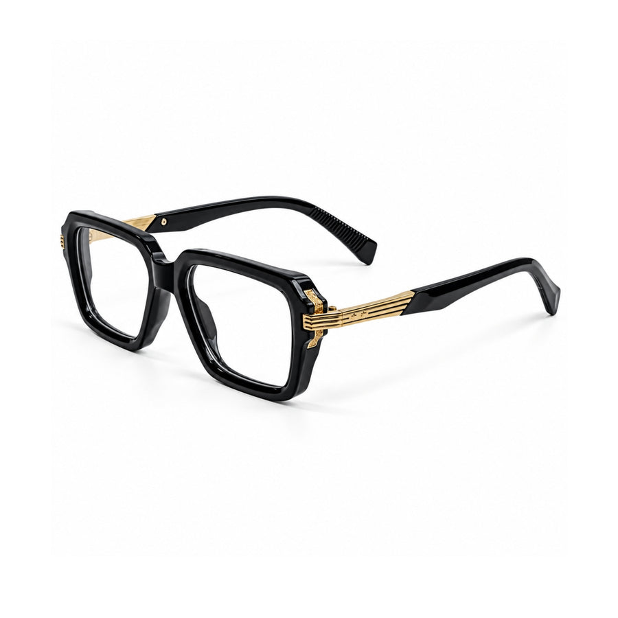 VERLIN 6104 Black Gold square frame, three-quarter view