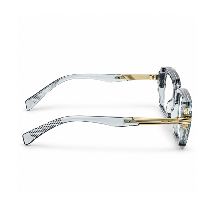 VERLIN 6104 Grey Crystal square frame, temple and hinge detail