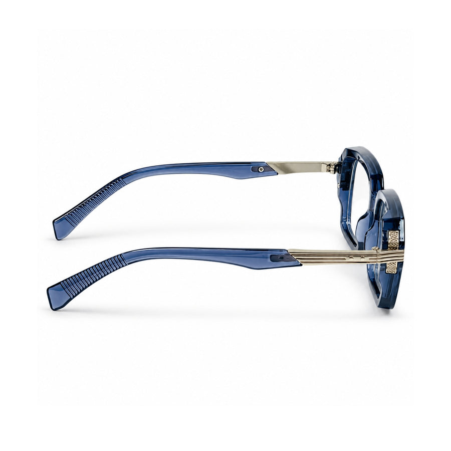 VERLIN 6104 Navy Blue square frame, temple and hinge detail
