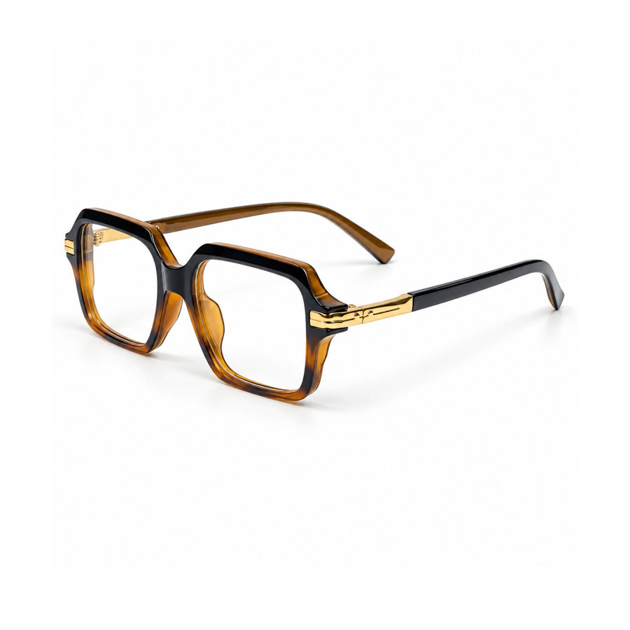 VERLIN 6115 Amber Tortoise square frame, three-quarter view