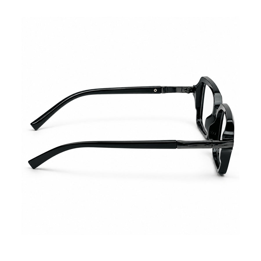 VERLIN 6115 Black square frame, temple and hinge detail