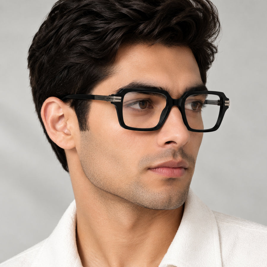 Man wearing VERLIN 6115 Black square eyeglasses