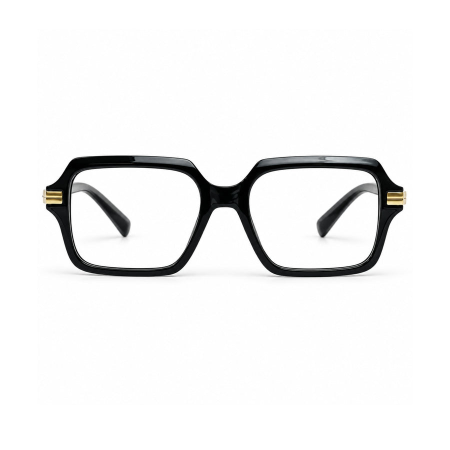 VERLIN 6115 Black Gold square optical frame, front view, 53-18-143 mm