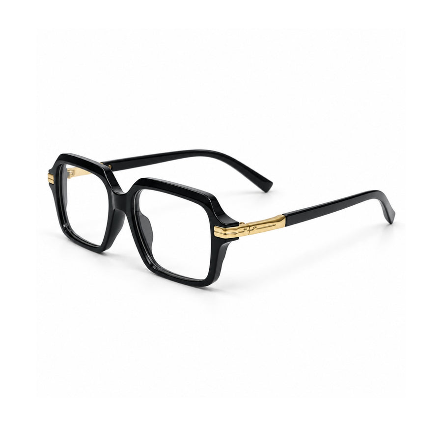 VERLIN 6115 Black Gold square frame, three-quarter view