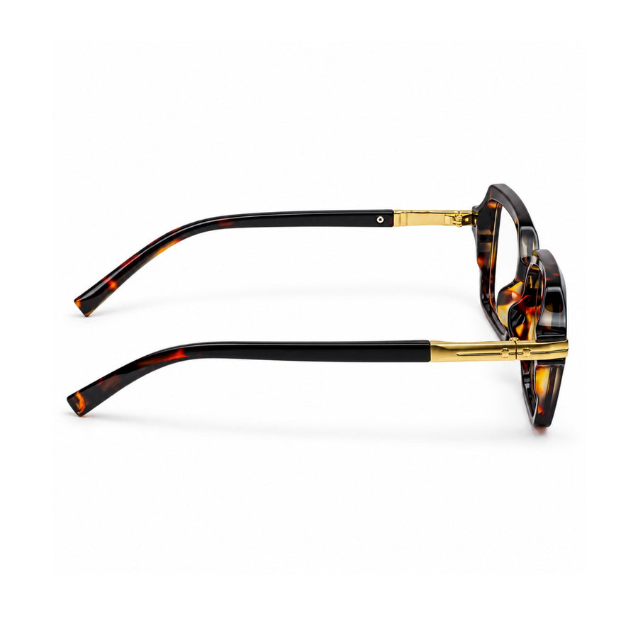 VERLIN 6115 Tortoise Gold square frame, temple and hinge detail