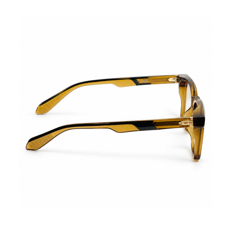 VERLIN 6204 Amber Tortoise rectangle frame, temple and hinge detail