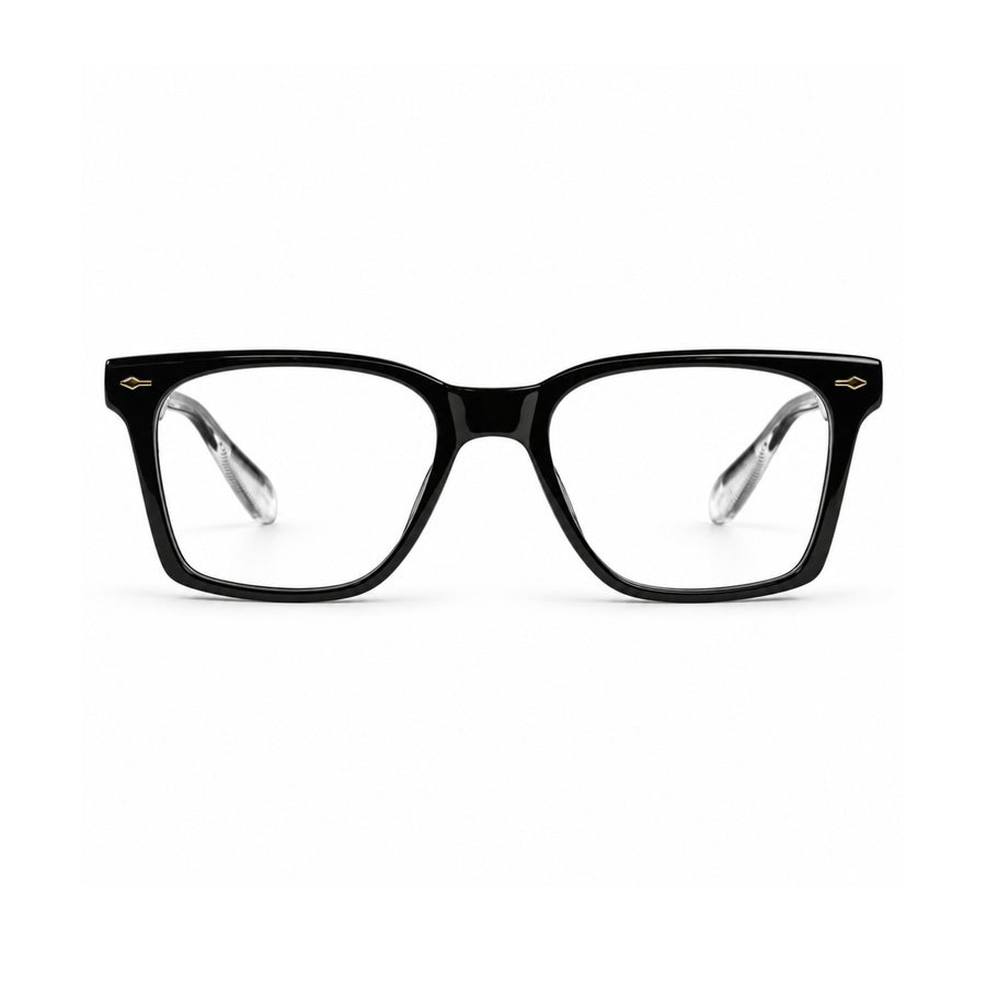 VERLIN 6204 Black Gold rectangle optical frame, front view, 52-19-143 mm