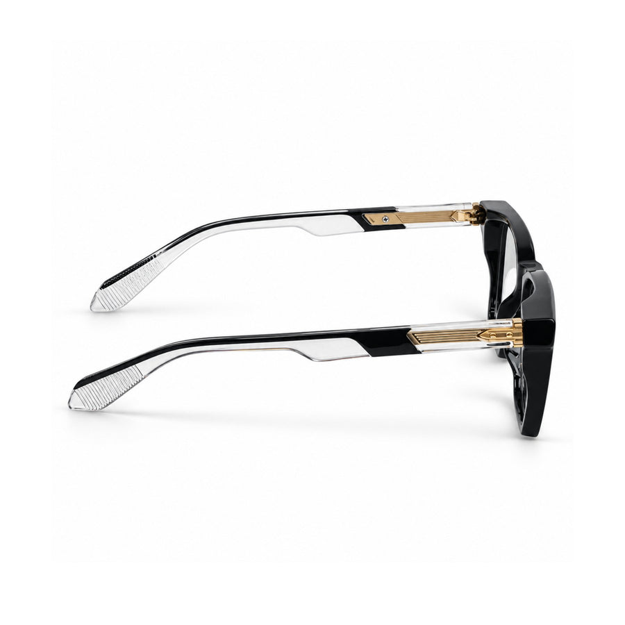 VERLIN 6204 Black Gold rectangle frame, temple and hinge detail