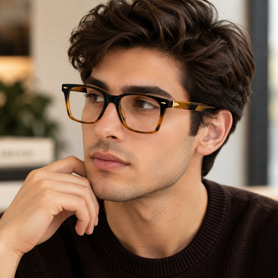 Man wearing VERLIN 6204 Tortoise rectangle eyeglasses