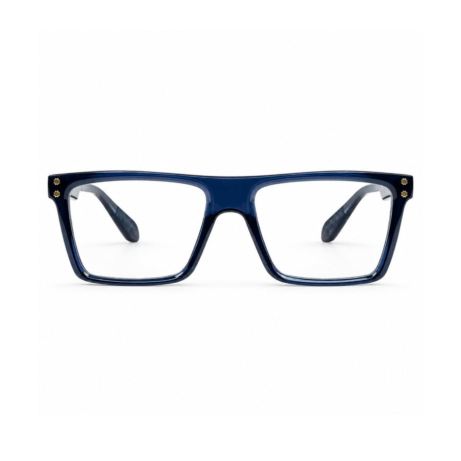 VERLIN 6230 Navy Blue flat-top rectangle optical frame, front view, 55-17-146 mm