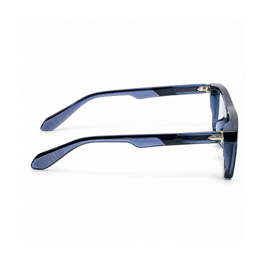 VERLIN 6230 Navy Blue flat-top frame, temple and hinge detail